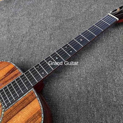 Grand OM Guitar Solid KOA Guitare acoustique arrière, logo personnalisé sur le boîtier fournisseur