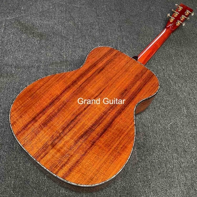 Grand OM Guitar Solid KOA Guitare acoustique arrière, logo personnalisé sur le boîtier fournisseur