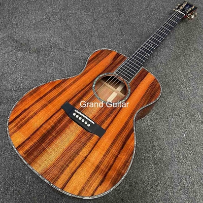 Grand OM Guitar Solid KOA Guitare acoustique arrière, logo personnalisé sur le boîtier fournisseur