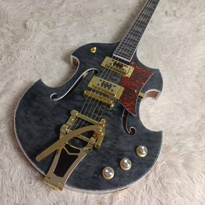 Guitare électrique de style Gretsch avec bigs bys trem en noir transparent, acceptez la guitare et la basse OEM fournisseur