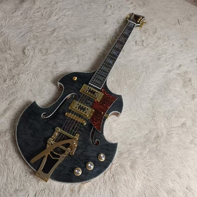 Guitare électrique de style Gretsch avec bigs bys trem en noir transparent, acceptez la guitare et la basse OEM fournisseur