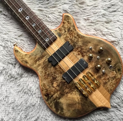 Personnalisé 4 cordes Collier à travers le corps Style Alembique Guitare basse électrique Arbre Burl Top fournisseur