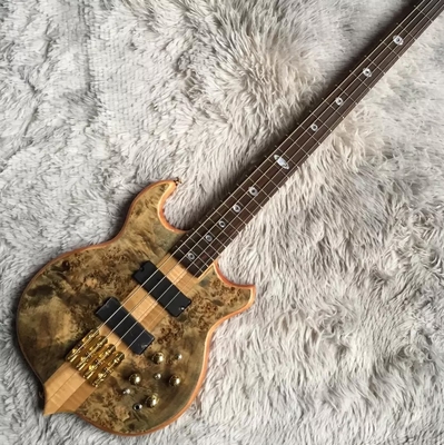 Personnalisé 4 cordes Collier à travers le corps Style Alembique Guitare basse électrique Arbre Burl Top fournisseur