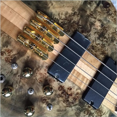 Personnalisé 4 cordes Collier à travers le corps Style Alembique Guitare basse électrique Arbre Burl Top fournisseur