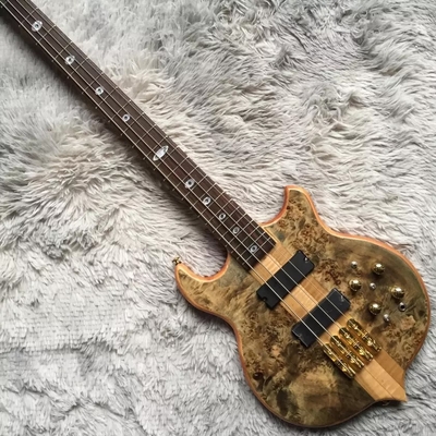 Personnalisé 4 cordes Collier à travers le corps Style Alembique Guitare basse électrique Arbre Burl Top fournisseur