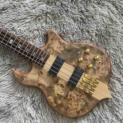 Personnalisé 4 cordes Collier à travers le corps Style Alembique Guitare basse électrique Arbre Burl Top fournisseur