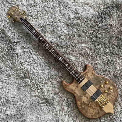 Personnalisé 4 cordes Collier à travers le corps Style Alembique Guitare basse électrique Arbre Burl Top fournisseur