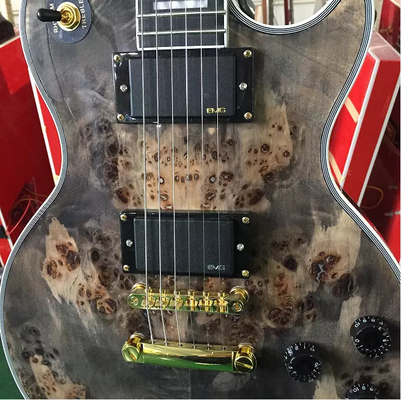 Guitare électrique Les Paul LP Grise Burl Maple Top Or fournisseur
