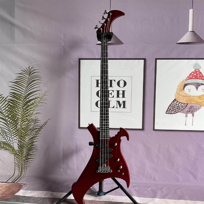 Guitare électrique à 4 cordes irrégulière en forme de corps spécial basse en métal rouge corps solide cou d'érable fournisseur