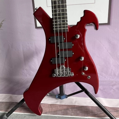 Guitare électrique à 4 cordes irrégulière en forme de corps spécial basse en métal rouge corps solide cou d'érable fournisseur