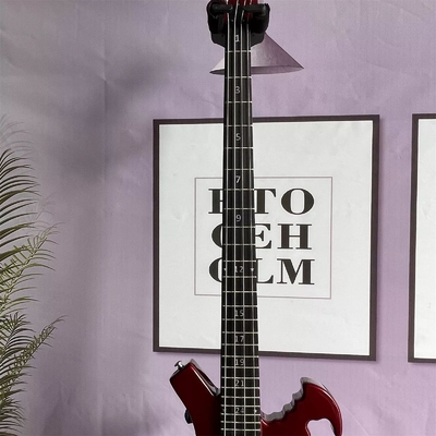 Guitare électrique à 4 cordes irrégulière en forme de corps spécial basse en métal rouge corps solide cou d'érable fournisseur