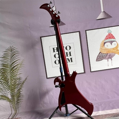 Guitare électrique à 4 cordes irrégulière en forme de corps spécial basse en métal rouge corps solide cou d'érable fournisseur