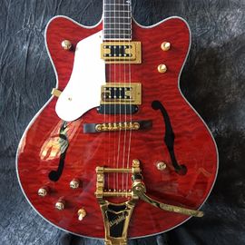 Grand Tremolo rouge transparent, en or, livraison gratuite, photo réelle prise de vue 333 jazz vieille guitare électrique tapis en érable fournisseur
