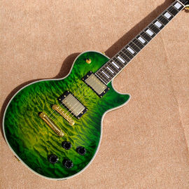 Nouvelle guitare électrique LP personnalisée de haute qualité, Guitare électrique Green Flame Maple Top avec matériel Gold fournisseur