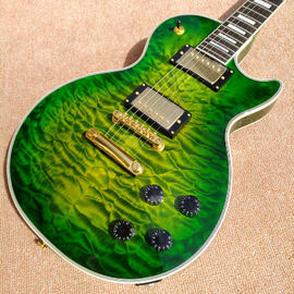 Nouvelle guitare électrique LP personnalisée de haute qualité, Guitare électrique Green Flame Maple Top avec matériel Gold fournisseur