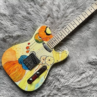 Guitare électrique TLEE de style Fender personnalisé couleur jaune lotus érable Fretboard pont fixe fournisseur