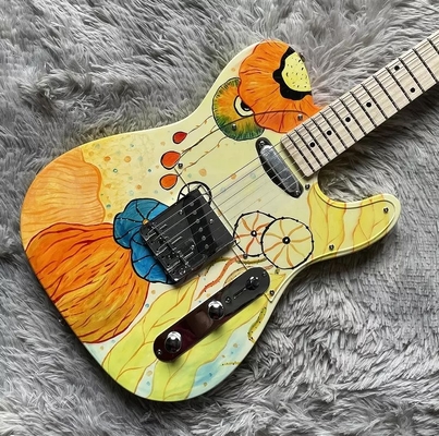 Guitare électrique TLEE de style Fender personnalisé couleur jaune lotus érable Fretboard pont fixe fournisseur