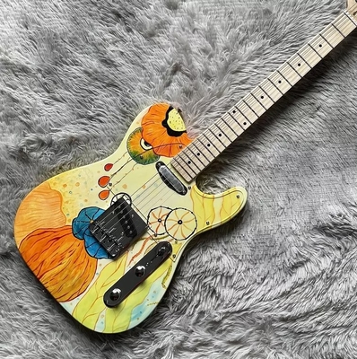 Guitare électrique TLEE de style Fender personnalisé couleur jaune lotus érable Fretboard pont fixe fournisseur