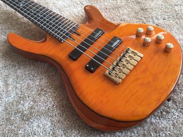 Guitare basse à 6 cordes JP2 jaune couvert corps d'érable arrière et avant Pickups actifs Golden bridges et accordateur Alder avec ebo fournisseur