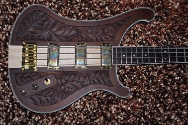 Guitare basse personnalisée Corps de fleur sculpté Cou à travers le corps Guitare basse électrique à 4 cordes 4003 RIC fournisseur