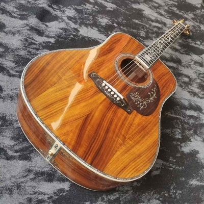 Disque à main personnalisé de 41 pouces en ébène en bois KOA, dreadnought, style D45 Martin, guitare acoustique incrustée en abalone fournisseur
