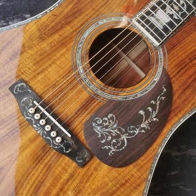 Disque à main personnalisé de 41 pouces en ébène en bois KOA, dreadnought, style D45 Martin, guitare acoustique incrustée en abalone fournisseur