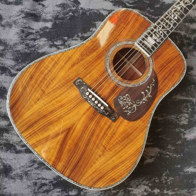 Disque à main personnalisé de 41 pouces en ébène en bois KOA, dreadnought, style D45 Martin, guitare acoustique incrustée en abalone fournisseur