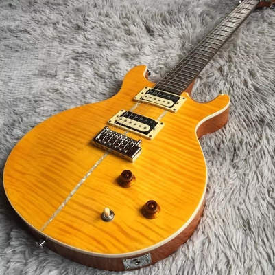 Guitare électrique personnalisée en flamme d'érable avec incrustation d'oiseau et matériel chromé en jaune PRS Santana Retro Orange fournisseur
