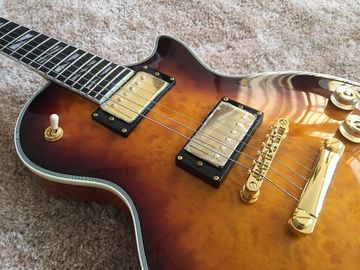 LP guitare personnalisée tabac rayonnement solaire corps d'érable couvert Contour du dos et du cou Contour de l'articulation du cou Guitare personnalisée ébène fournisseur