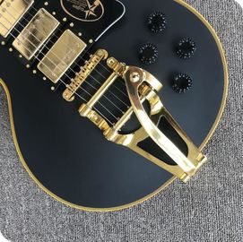 Guitare électrique grand LP noir avec bigsby, liant le corps jaune, 3 pick-ups, matériel en or fournisseur