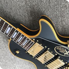 Guitare électrique grand LP noir avec bigsby, liant le corps jaune, 3 pick-ups, matériel en or fournisseur