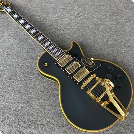 Guitare électrique grand LP noir avec bigsby, liant le corps jaune, 3 pick-ups, matériel en or fournisseur