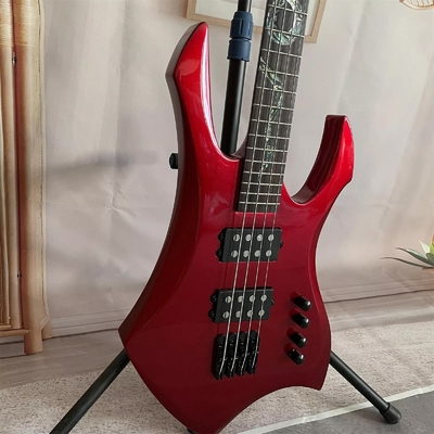 Personnalisé Spécial Forme irrégulière du corps Transparent Bass électrique rouge Guitare à 4 cordes Basswood Corps fournisseur