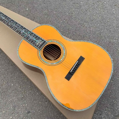 Peinture jaune épinette solide haut 39 pouces 000 type guitare acoustique abalone ébène tête ouverte fournisseur
