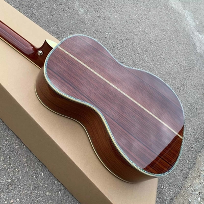 Peinture jaune épinette solide haut 39 pouces 000 type guitare acoustique abalone ébène tête ouverte fournisseur