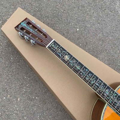 Peinture jaune épinette solide haut 39 pouces 000 type guitare acoustique abalone ébène tête ouverte fournisseur