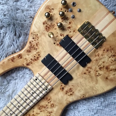 Personnalisé 5 cordes cou à travers le corps Burl Maple Top Bass électrique Guitare fournisseur