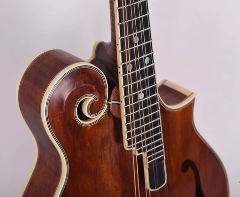Mandoline personnalisée en épinette solide sculptée à la main Top 8 cordes F style Mandoline, acceptez Mandoline OEM fournisseur