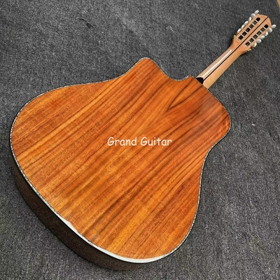 Finition brillante de 41 pouces 12 cordes coupe d'érable en feu solide KOA bois guitare acoustique acier instrument de musique à vendre fournisseur