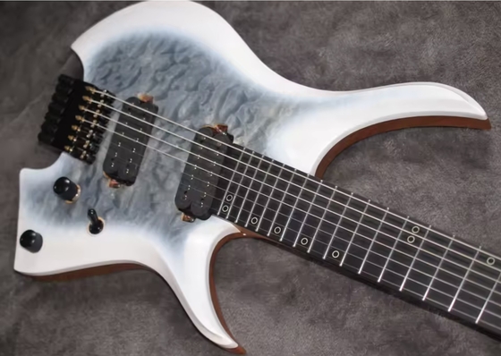 2025 Frets ventilés 7 cordes Guitare électrique sans tête Couleur blanche avec œil Poplar 5 couches Roasted Maple fournisseur