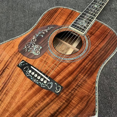 Guitare acoustique à main gauche en D avec KOA en bois à l'arrière du côté de l'abalone en liant l'arbre de vie fournisseur