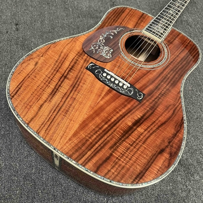 Guitare acoustique à main gauche en D avec KOA en bois à l'arrière du côté de l'abalone en liant l'arbre de vie fournisseur