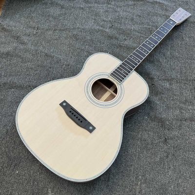 Custom Solid Spruce Top OM Kits Acoustic Guitar without Finishing, Customized Logo on Headstock fournisseur