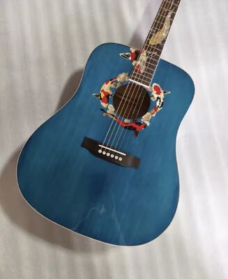 Custom 2025 Taylor Living Jewel Set Style Koi Fish Inlay Dreadnought Guitare acoustique en bleu avec face arrière en érable flammé matelassé fournisseur