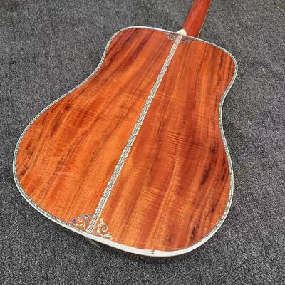 Guitare acoustique personnalisée à 6/12 cordes, solide, KOA, face arrière, reliure en ormeau, avec Logo personnalisé en ormeau fournisseur