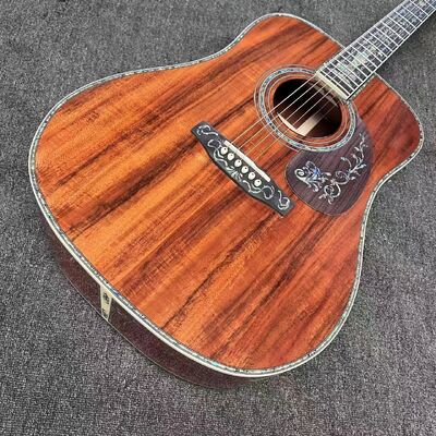 Guitare acoustique personnalisée à 6/12 cordes, solide, KOA, face arrière, reliure en ormeau, avec Logo personnalisé en ormeau fournisseur