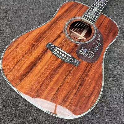 Guitare acoustique personnalisée à 6/12 cordes, solide, KOA, face arrière, reliure en ormeau, avec Logo personnalisé en ormeau fournisseur