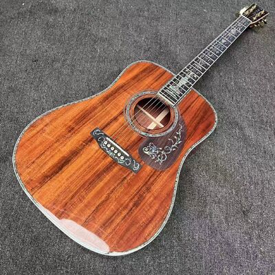 Guitare acoustique personnalisée à 6/12 cordes, solide, KOA, face arrière, reliure en ormeau, avec Logo personnalisé en ormeau fournisseur