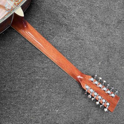 Guitare acoustique personnalisée à 6/12 cordes, solide, KOA, face arrière, reliure en ormeau, avec Logo personnalisé en ormeau fournisseur