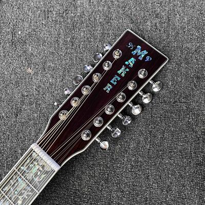 Guitare acoustique personnalisée à 6/12 cordes, solide, KOA, face arrière, reliure en ormeau, avec Logo personnalisé en ormeau fournisseur